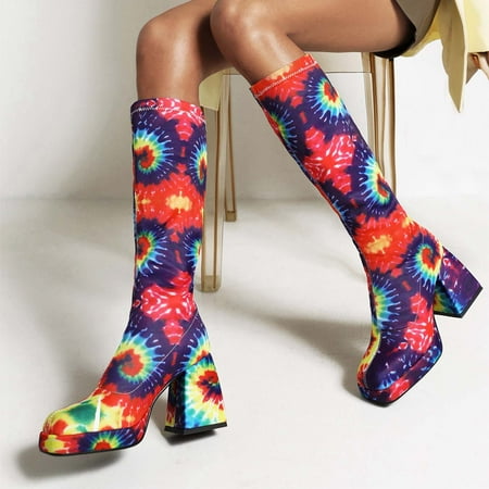 TALKVE Boots Thigh Fashion Pattern Women s Heels Long Flowers Animal High Platform Shoes Women s Boots