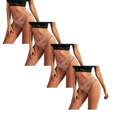 Women Underwear Brief Lace Lingerie Temptation Low-waist Thong Panties 4PC