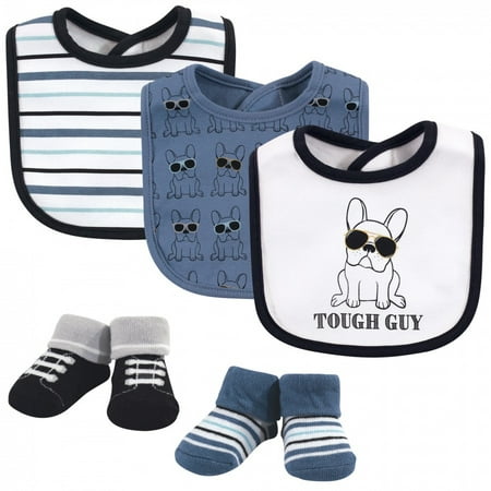 Hudson Baby Infant Boy Cotton Bib and Sock Set 5pk Tough Guy One Size