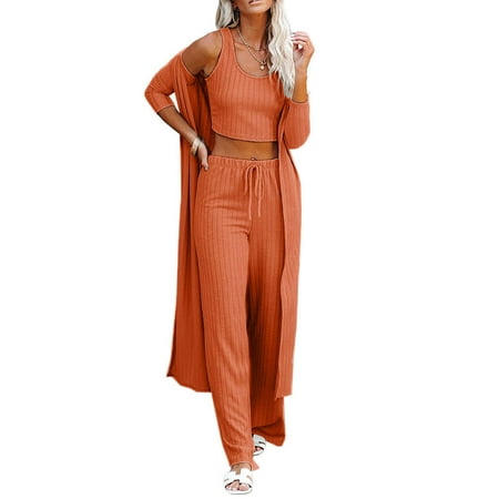 Womens Pajamas Set Spring 3 Piece Loungewear Set Crop Vest Top Loose Pants and Cardigan Knitwear Jumpsuit
Womens Pajamas Set Spring 3 Piece Loungewear Set Crop Vest Top Loose Pants and Cardigan Knitwear Jumpsuit