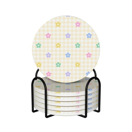 XMXY Drink Coasters with Holder for Coffee Table Rainbow Daisy Plaid Absorbent Ceramic Cups Coaster Sets 6 Pack 4 Inches Round Shape
XMXY Drink Coasters with Holder for Coffee Table Rainbow Daisy Plaid Absorbent Ceramic Cups Coaster Sets 6 Pack 4 Inches Round Shape