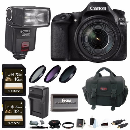 Canon EOS 80D DSLR Camera w\/ 18-135mm f\/3.5-5.6 & Bower TTL Flash & 48GB Bundle Canon EOS 80D DSLR Camera w\/ 18-135mm f\/3.5-5.6 & Bower TTL Flash & 48GB Bundle