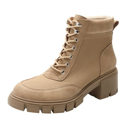 Women Shoes Fashion Leopard Print Nude Boots Thick Sole Thick Heel Women Boots