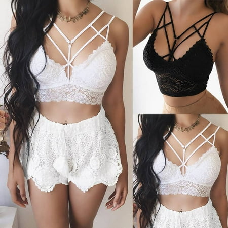 Women Sexy Lace Harness Bra Bralet Bustier Summer Strappy Cami Vest Crop Top US