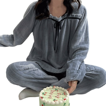 PERZOE Pajamas Set 2 Pcs/Set Women Pajamas Set Shirring String Square Neck Contrast Color Long Sleeves Sleeping Loose Soft Bow-knot Nightie Set for Home
PERZOE Pajamas Set 2 Pcs/Set Women Pajamas Set Shirring String Square Neck Contrast Color Long Sleeves Sleeping Loose Soft Bow-knot Nightie Set for Home