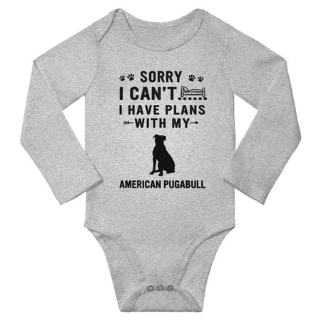 Sorry I Can t I Have Plans With My American Pugabull Baby Long Sleeve Romper (Gray 3-6 Months)
Sorry I Can t I Have Plans With My American Pugabull Baby Long Sleeve Romper (Gray 3-6 Months)
