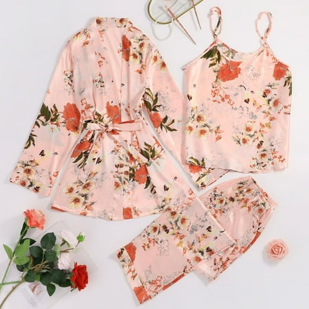 TWIFER Lingerie For Women Women s Satin Pajamas Flower Printed Nightgown + Suspender Vest + Trousers 3pcs Pajamas Suit
TWIFER Lingerie For Women Women s Satin Pajamas Flower Printed Nightgown + Suspender Vest + Trousers 3pcs Pajamas Suit