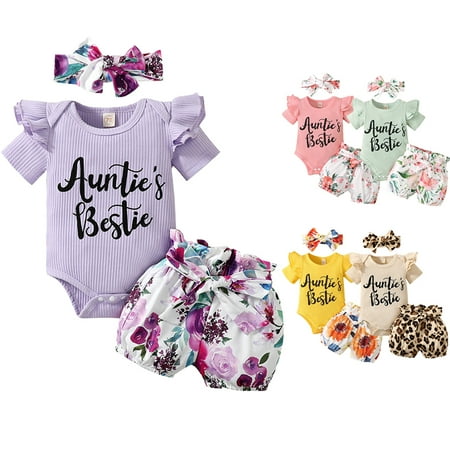 Newborn Baby Girl Auntie s Bestie Outfits Short Sleeve Romper Floral Shorts Summer Clothing Set 0-18M
Newborn Baby Girl Auntie s Bestie Outfits Short Sleeve Romper Floral Shorts Summer Clothing Set 0-18M