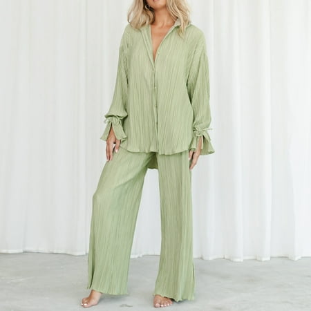 Cuoff Women s Fashion Shirt Long Sleeve Lapel Cardigan Open Trousers Pyjamas Two Piece Set
Cuoff Women s Fashion Shirt Long Sleeve Lapel Cardigan Open Trousers Pyjamas Two Piece Set