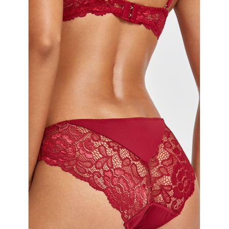 Burgundy Women s BASICS Contrast Lace Panty Romantic XS(2) S043E