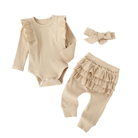 EHTMSAK Newborn Infant Baby Toddler Girl Outfits Clothing Set Bodysuit and Pants Set Ruffle Long Sleeve with Headband Beige 0-2Y 100
EHTMSAK Newborn Infant Baby Toddler Girl Outfits Clothing Set Bodysuit and Pants Set Ruffle Long Sleeve with Headband Beige 0-2Y 100