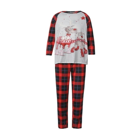 Ehfomius Christmas Parent-child Pajamas Festive Cartoon Elk Plaid Pattern
