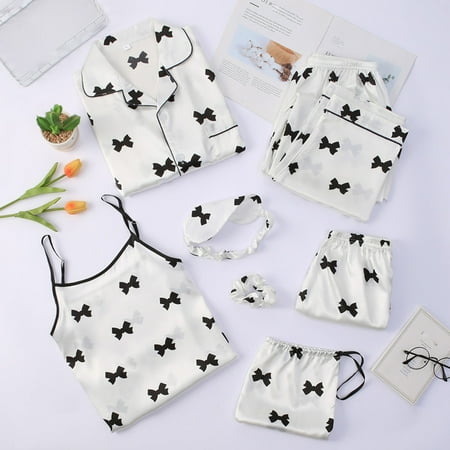 AXXD 7 Pieces Women s Pajamas Sets Faux Silk Pajamas Women s Pajamas Sleepwear Sets Spring Summer Homewear
AXXD 7 Pieces Women s Pajamas Sets Faux Silk Pajamas Women s Pajamas Sleepwear Sets Spring Summer Homewear