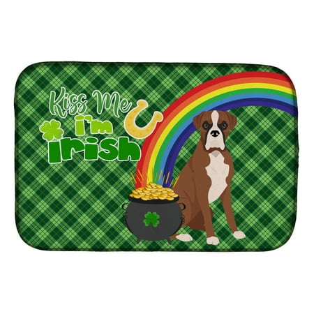 Natural Eared Red Fawn Boxer St. Patrick s Day Dish Drying Mat 14 in x 21 in