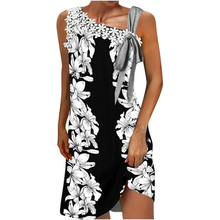 Ziloco Sleeveless Round-Neck Dress Corset Dress Women s Summer Fashion Printed Round Neck Collar Sleeveless Off Shoulder Dress Women Dresses Summer