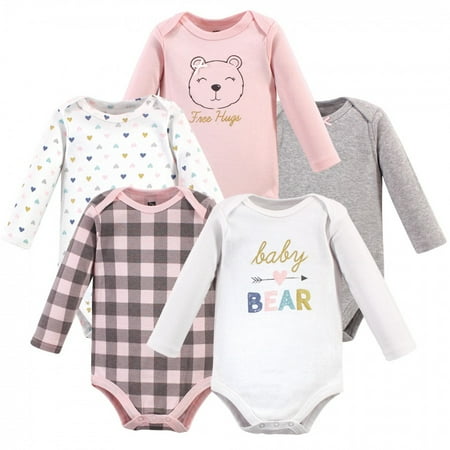 Hudson Baby Infant Girl Cotton Long-Sleeve Bodysuits 5pk Girl Baby Bear 9-12 Months