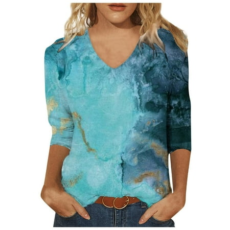 Moxiu Womens Summer Tops Spring Printed T Shirts Mid-Length 3/4 Sleeves V-Neck Blouses Tees Casual Fall Loose Pullover
Moxiu Womens Summer Tops Spring Printed T Shirts Mid-Length 3/4 Sleeves V-Neck Blouses Tees Casual Fall Loose Pullover