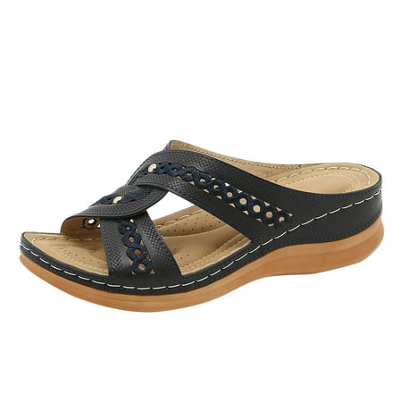 Pedort Women s Platform Sandals Shoes Comfortable Flip Flops for Women Beach Cute Rubber Cushioned Comfortable Sandal Black 38