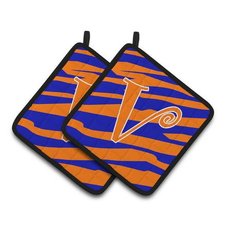 Carolines Treasures CJ1036-VPTHD Letter V Initial Tiger Stripe Blue and Orange Pair of Pot Holders 7.5HX7.5W
Carolines Treasures CJ1036-VPTHD Letter V Initial Tiger Stripe Blue and Orange Pair of Pot Holders 7.5HX7.5W
