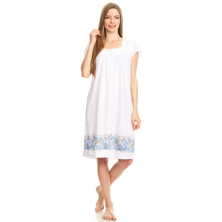 Lati Fashion Women Nightgowns Short Sleeve Female Nightgowns & Sleepshirts Blue L