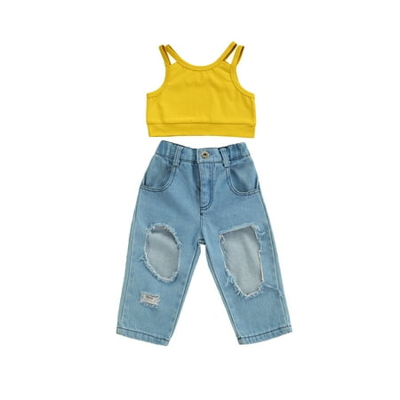 Canrulo Summer Kids Girls Clothes 2pcs Solid Sleeveless Pullover Vest Tops Denim Pants Sets Yellow 1-2 Years
Canrulo Summer Kids Girls Clothes 2pcs Solid Sleeveless Pullover Vest Tops Denim Pants Sets Yellow 1-2 Years