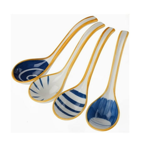 4 Pcs Spoons of Japanese Soup Spoons Spoons with Long Handle Serving Soup Noodles Wontons