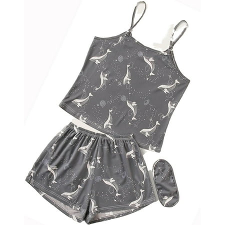 

Womens Plus Pajamas Sets Galaxy Print Short Sets Sleepwear PJ Set Grey 1XL
