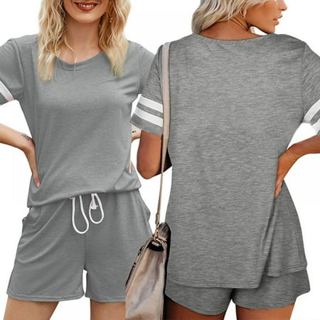 BRAND PROMOTION! Two Piece Short Sleeve Pajama Set For Women Striped Splice Tops And Shorts Sleepwear Homewear with Pockets Casual Pjs Sets
BRAND PROMOTION! Two Piece Short Sleeve Pajama Set For Women Striped Splice Tops And Shorts Sleepwear Homewear with Pockets Casual Pjs Sets
