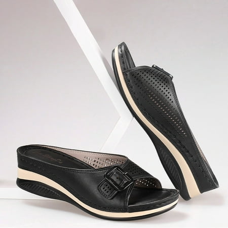 Wirdiell 2023 Summer One-word Fish Mouth Sandals And Slippers Thick-soled Wedges Casual