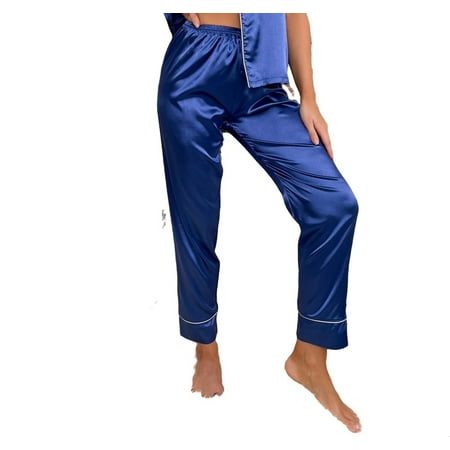 Women s Satin Pajama Long Sleeve Button Front Top With Pants 2 Pcs Pj Set Loungewear