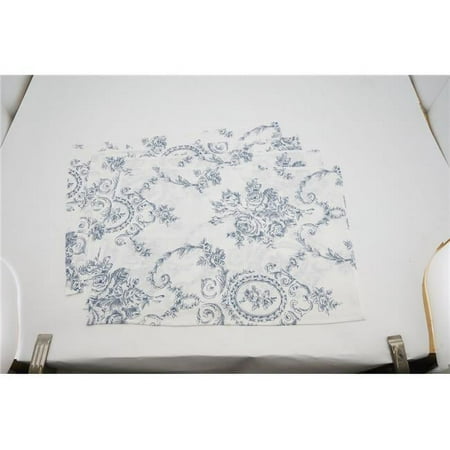 SARO 14 x 20 in. Rectangle Floral Fancy Linen Placemat Indigo - Set of 4