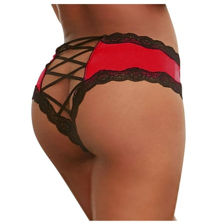 

BIZIZA Women Panty Criss Cross Underwear Strappy Sexy Plus Size Lace Women s Thongs Red S