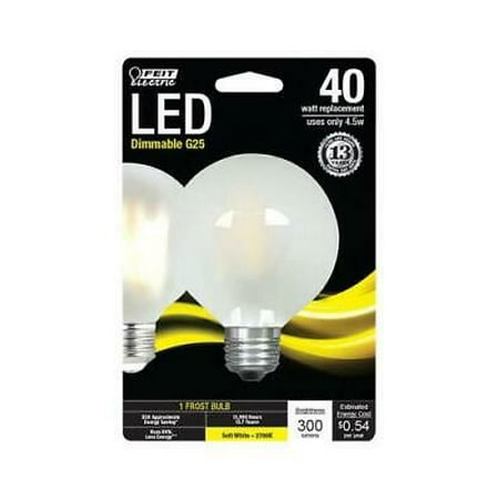 2PK Feit Electric G25 E26 (Medium) LED Bulb Soft White 40 Watt Equivalence 1 pk