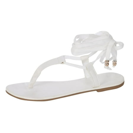 Wandatree Womens Sandals Anklet Strap Solid Thong Flower Flat Sandals
