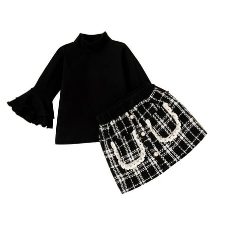 Honeeladyy Toddler Girls Autumn Winter Long Sleeve Solid Color Turtleneck Flare Sleeve Plaid Short Skirt Kids Set Black
Honeeladyy Toddler Girls Autumn Winter Long Sleeve Solid Color Turtleneck Flare Sleeve Plaid Short Skirt Kids Set Black
