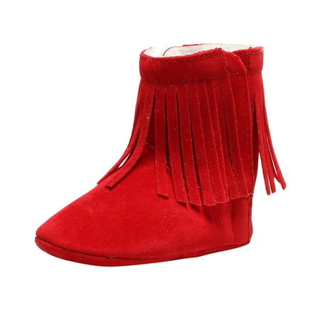 Kids Soft Plush Tassels Snow Boots Warm Cotton First Walkers Shoes