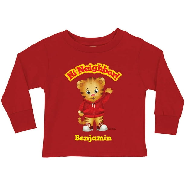 Personalized Daniel Tiger's Neighborhood Hi Neighbor Toddler Boy Red Long Sleeve Tee