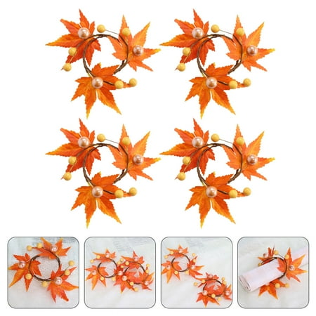 Maple Leaf Napkin Ring 4pcs Thanksgiving Day Napkin Rings Maple Leaf Napkin Holders for Restaurant Hotel