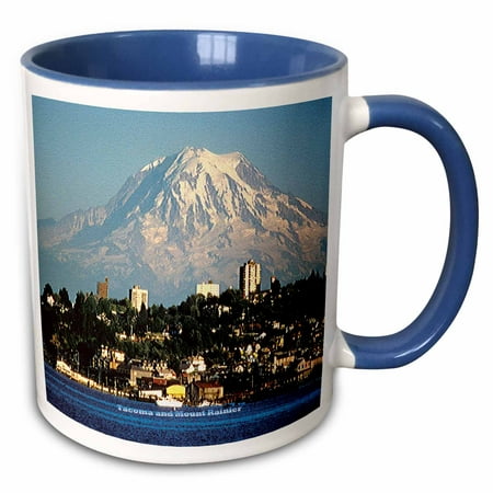 

3dRose Mount Rainier Behind Tacoma - Mount Rainier National Park - Two Tone Blue Mug 11-ounce