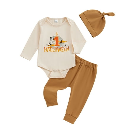 Sedceaty Baby Toddler Boy Girl Halloween Outfit Letter Print Long Sleeve Romper Elastic Waist Pants Hat 3 Piece Set for Fall
Sedceaty Baby Toddler Boy Girl Halloween Outfit Letter Print Long Sleeve Romper Elastic Waist Pants Hat 3 Piece Set for Fall