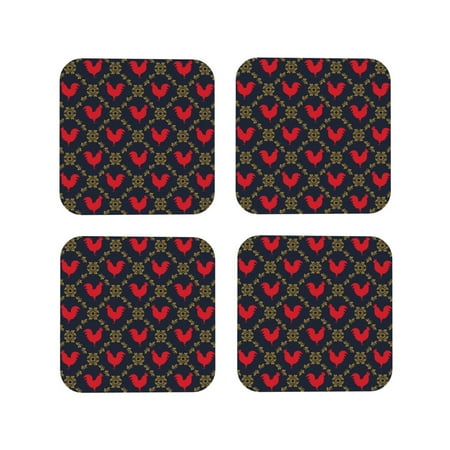 Leather Coasters Set of 4 - Artistic Chicken Red Lightweight Non-Slip Drink Coasters for Desk Anti-Scalding Desk Cup Coasters for Office Table Decor Square 
Leather Coasters Set of 4 - Artistic Chicken Red Lightweight Non-Slip Drink Coasters for Desk Anti-Scalding Desk Cup Coasters for Office Table Decor Square