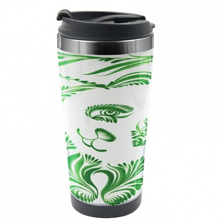 Modern Travel Mug Ukrainian Folk Art Tile Steel Thermal Cup 16 oz by Ambesonne