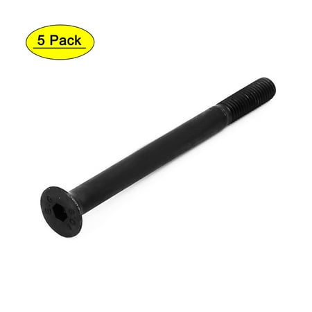M8x100mm Grade 10.9 Partially Threaded Flat Head Hex Socket Cap Screw Black 5pcs