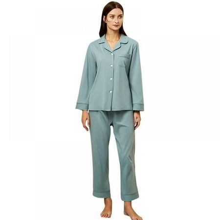 Women s Button Down Satin Pajama Set with Pants Long Silk like Pajamas