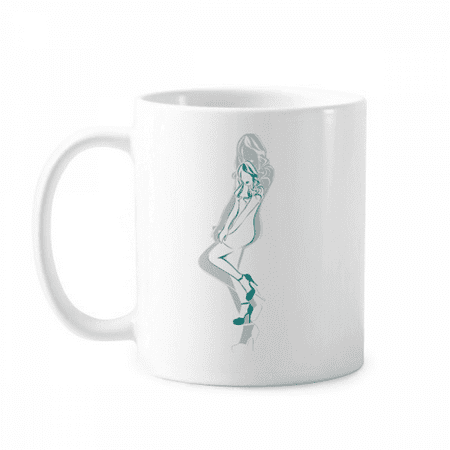 Blue Plump Beauty Woman Mug Pottery Cerac Coffee Porcelain Cup Tableware