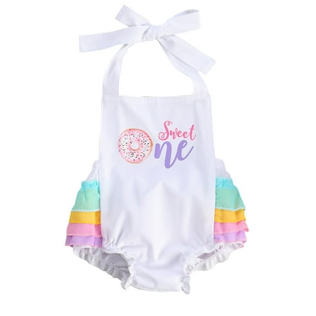 Suanret Baby Girls 1st Birthday Sleeveless Lace Romper Tutu Dress Ruffle Rainbow Halter Bodysuit Donuts Jumpsuit White 18-24 Months
Suanret Baby Girls 1st Birthday Sleeveless Lace Romper Tutu Dress Ruffle Rainbow Halter Bodysuit Donuts Jumpsuit White 18-24 Months