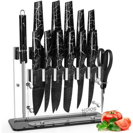 16 Pcs Kitchen Knife Set Sharp Stainless Steel Chef Knife Set with Acrylic Stand Nonstick Knife Sets for Kitchen with Block - 6 Serrated Steak Knives Scissors Sharpening Steel Black
16 Pcs Kitchen Knife Set Sharp Stainless Steel Chef Knife Set with Acrylic Stand Nonstick Knife Sets for Kitchen with Block - 6 Serrated Steak Knives Scissors Sharpening Steel Black