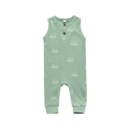 Suanret Summer Infant Baby Boys Girls Jumpsuit Sun Print Button Round Neck Sleeveless Romper Casual Cotton Outfits Green 3-6 Months
Suanret Summer Infant Baby Boys Girls Jumpsuit Sun Print Button Round Neck Sleeveless Romper Casual Cotton Outfits Green 3-6 Months