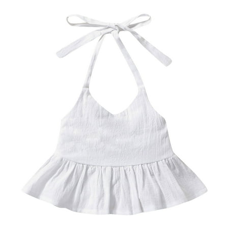 Children Tops Summer Girls Solid Color Halter Neck Suspender Ruffled Edge Tops Outwear Child Kids Baby Clothing Dailywear
Children Tops Summer Girls Solid Color Halter Neck Suspender Ruffled Edge Tops Outwear Child Kids Baby Clothing Dailywear
