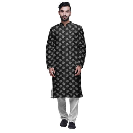 Atasi Modal Satin Printed Mens Kurta With Churidar Pajama Set Summer Clothing